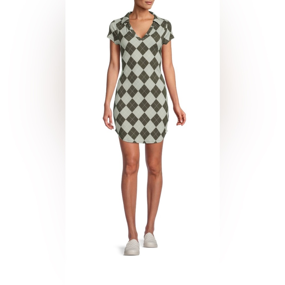 Green Check Polo Dress Medium Fitted